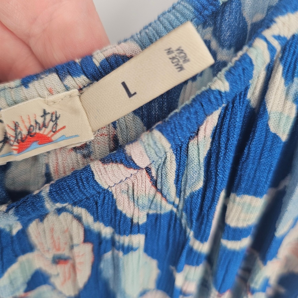 Faherty Blue Floral Smocked Waist Maxi Dress Sleeveless Scoop Neck Size L - Picture 6 of 10